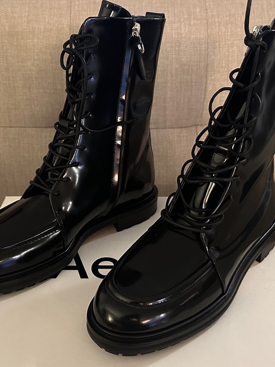 Aeyde Shoes - Aeyde Tate Black High Polished Lace-Up Boots